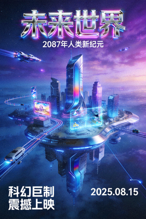 科幻剧《未来世界》海报，高科技城市景观